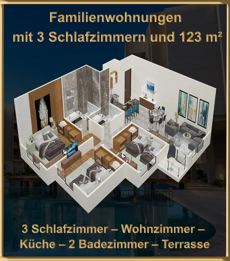 Wohnungen mit 3 Schlafzimmern und 123m² Wohnfläche